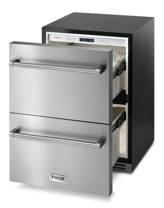 Thor Kitchen 24-Inch 5.4 cu. ft. Built-in Indoor/Outdoor Undercounter Double Drawer Refrigerator in Stainless Steel (TRF24U) Thor Kitchen