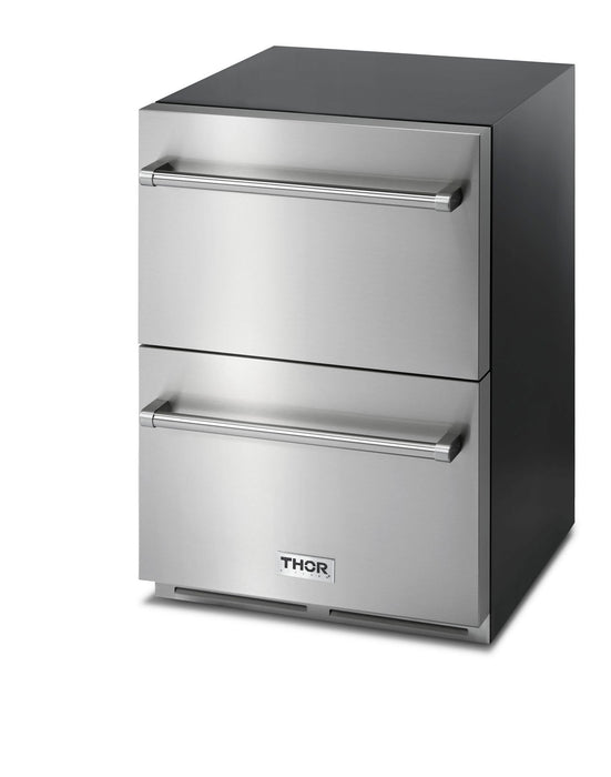 Thor Kitchen 24-Inch 5.4 cu. ft. Built-in Indoor/Outdoor Undercounter Double Drawer Refrigerator in Stainless Steel (TRF24U) Thor Kitchen