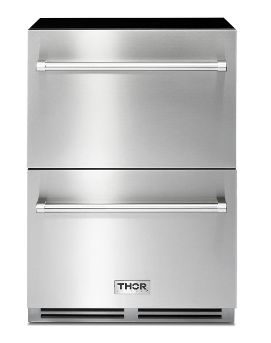 Thor Kitchen 24-Inch 5.4 cu. ft. Built-in Indoor/Outdoor Undercounter Double Drawer Refrigerator in Stainless Steel (TRF24U) Thor Kitchen