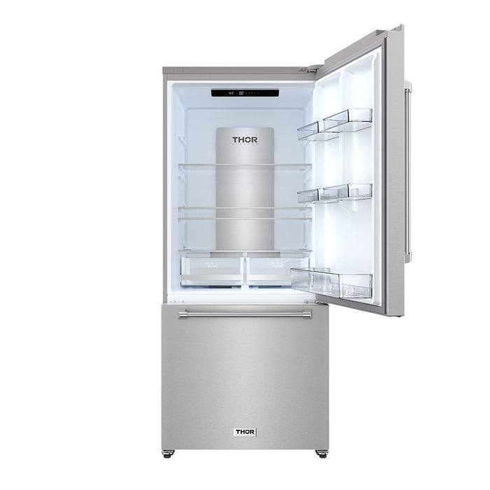 Thor Kitchen 30-Inch Bottom Freezer Refrigerator (TRF3017BF) – front door open