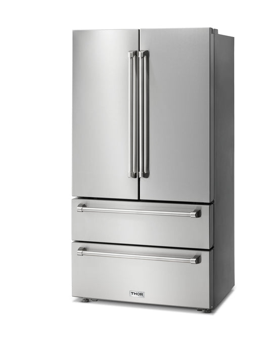 Thor Kitchen 36-Inch 22.5 cu. ft Freestanding French Door Refrigerator with Ice Maker in Stainless Steel (TRF3602) Thor Kitchen