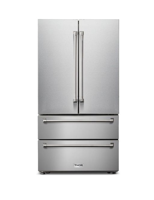 Thor Kitchen 36-Inch 22.5 cu. ft Freestanding French Door Refrigerator with Ice Maker in Stainless Steel (TRF3602) Thor Kitchen