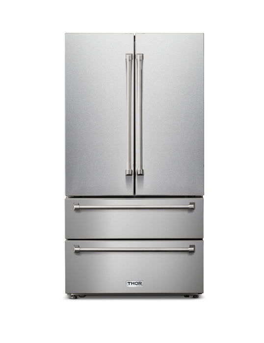 Thor Kitchen 36-Inch 22.5 cu. ft Freestanding French Door Refrigerator with Ice Maker in Stainless Steel (TRF3602) Thor Kitchen