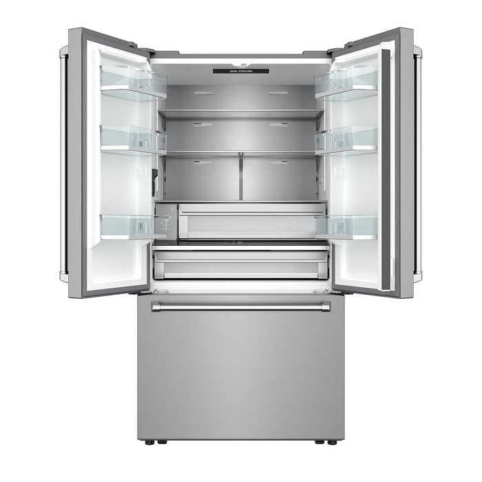 Thor Kitchen 36-Inch Counter-Depth French Door Refrigerator (TRF3603FD) – front door open