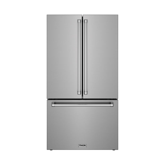 Thor Kitchen 36-Inch Counter-Depth French Door Refrigerator (TRF3603FD) – front door closed with logo