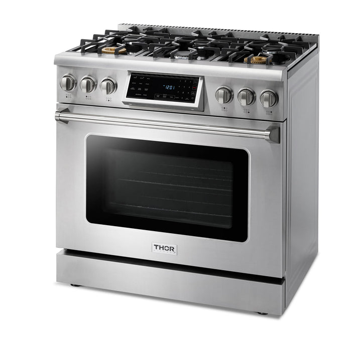 Thor Kitchen 36" Gas Range with 6.0 Cu. Ft. Self-Cleaning Oven, Air Fryer, Tilt Panel in Stainless Steel (TRG3601) Thor Kitchen