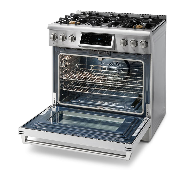 Thor Kitchen 36" Gas Range with 6.0 Cu. Ft. Self-Cleaning Oven, Air Fryer, Tilt Panel in Stainless Steel (TRG3601) Thor Kitchen