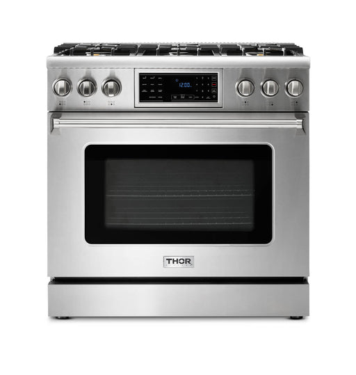 Thor Kitchen 36" Gas Range with 6.0 Cu. Ft. Self-Cleaning Oven, Air Fryer, Tilt Panel in Stainless Steel (TRG3601) Thor Kitchen