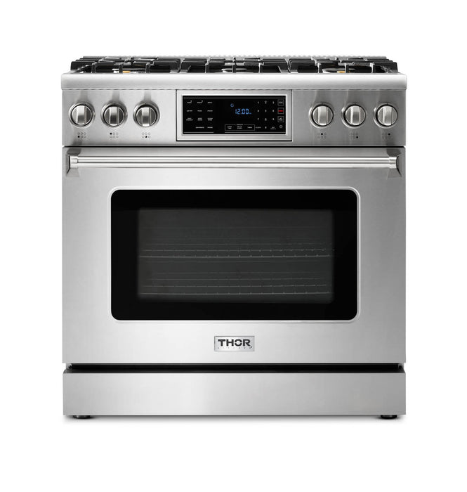 Thor Kitchen 36" Gas Range with 6.0 Cu. Ft. Self-Cleaning Oven, Air Fryer, Tilt Panel in Stainless Steel (TRG3601) Thor Kitchen