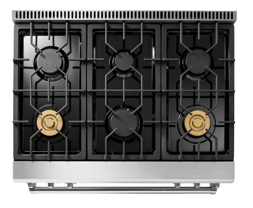 Thor Kitchen 36" Gas Range with 6.0 Cu. Ft. Self-Cleaning Oven, Air Fryer, Tilt Panel in Stainless Steel (TRG3601) Thor Kitchen