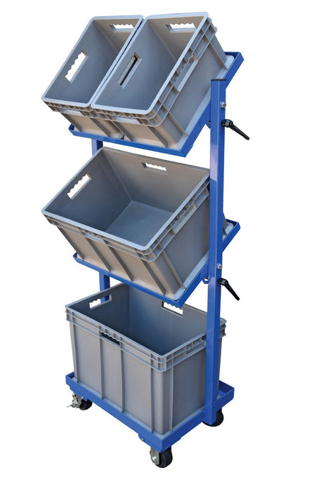 Vestil TSCT-3B Steel Multi-Tier Cart with 3 Shelves and 4 Baskets 300 lb. Evenly Distributed Static Capacity Blue