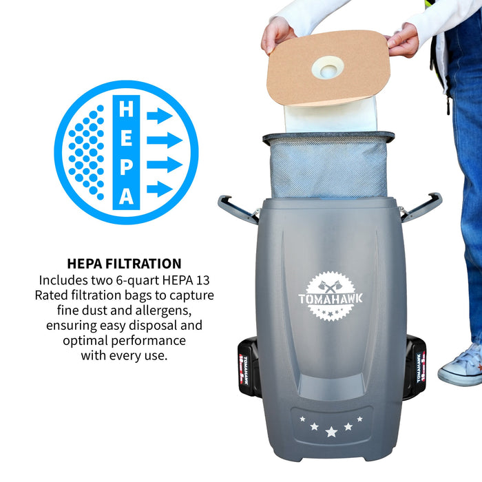 18V Battery Powered Backpack Vacuum 6L for Janitorial Cleaning - specifications diagram