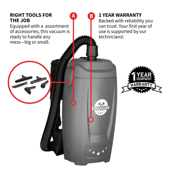 Tomahawk Power Electric Backpack Vacuum 6 qt Lightweight Commercial High-Performance... Push Sweeper - Lifestyle View