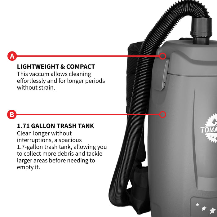 Tomahawk Power Electric Backpack Vacuum 6 qt Lightweight Commercial High-Performance... Push Sweeper - Installation View