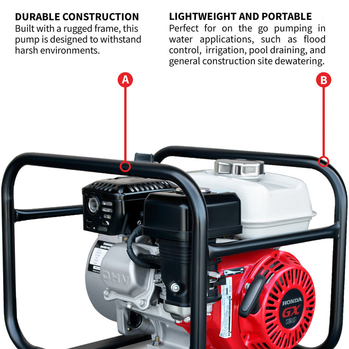 Tomahawk Power 2 Inch Trash Water Pump 164 GPM 3.5HP GX120 powered by Honda Portable Utility - Product Image 6