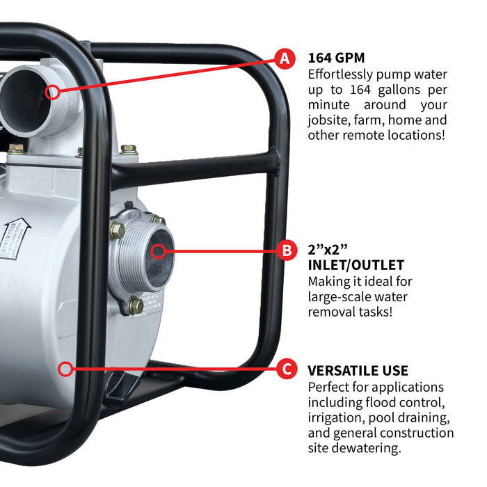Tomahawk Power 2 Inch Trash Water Pump 164 GPM 3.5HP GX120 powered by Honda Portable Utility - Product Image 5