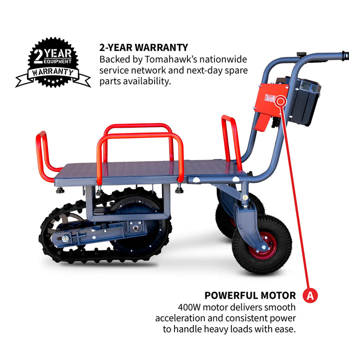 Tomahawk Electric Track Cart 330 lbs Load Capacity Battery Powered Utility Cart with Rubber Tread - Close-Up