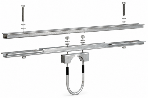 Tamarack Solar - Mid Clamp - 38-IN - 72-IN Modules - 35-IN - UNI-PGRM-MID - Tamarack UNI-PGRM-MID galvanized steel mid clamp for securing adjacent solar panels on pole mount systems.