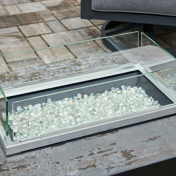 The Outdoor Greatroom Rectangular Folding Glass Wind Guard Fire Pit - Close-Up