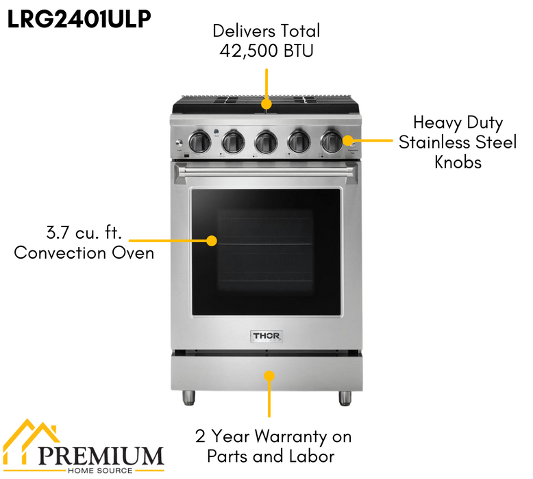 Thor Kitchen 24 in. Professional Propane Gas Range in Stainless Steel, LRG2401ULP Thor Kitchen