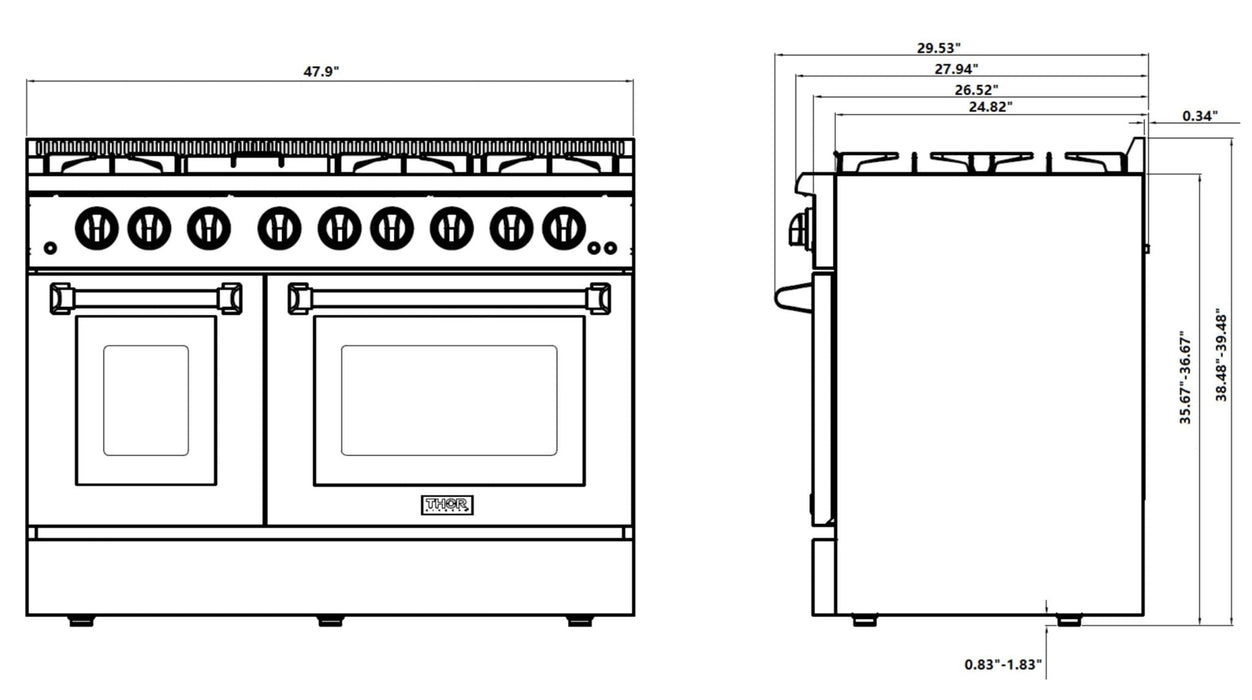 Thor Kitchen 48-Inch 6.7 cu. ft. Dual Fuel Range in Stainless Steel (HRD4803U) Thor Kitchen