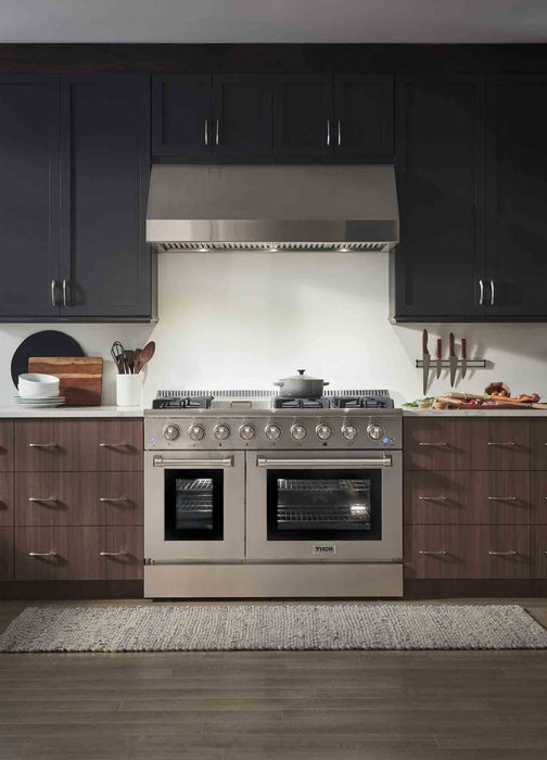 Thor Kitchen 48" Professional Gas Range With Double Oven HRG4808 Front View In Kitchen