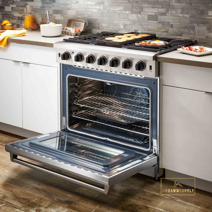 Thor Kitchen 36-Inch 6.0 Cu. Ft Single Oven Professional Gas Range in Stainless Steel (LRG3601U) Thor Kitchen