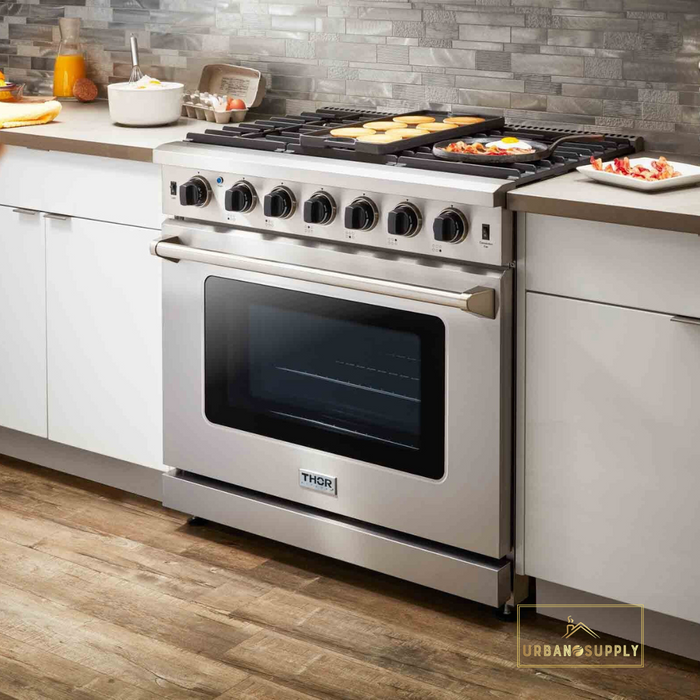Thor Kitchen 36-Inch 6.0 Cu. Ft Single Oven Professional Gas Range in Stainless Steel (LRG3601U) Thor Kitchen