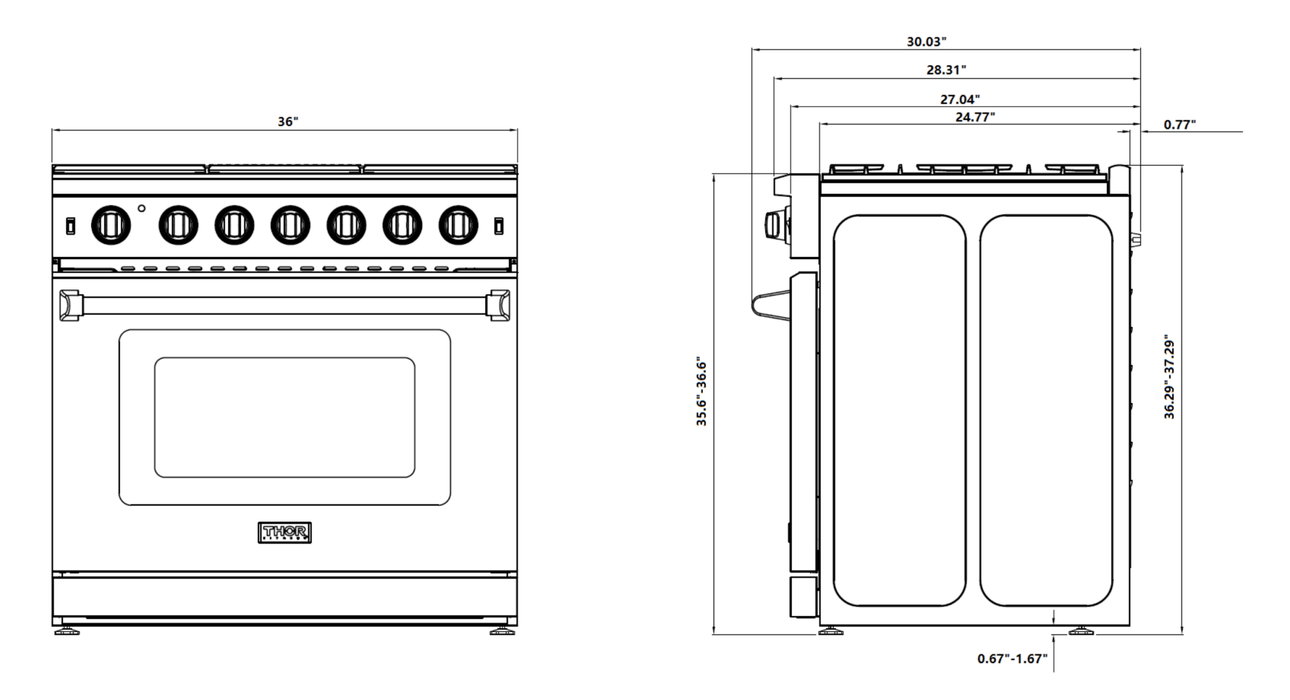 Thor Kitchen 36-Inch 6.0 Cu. Ft Single Oven Professional Gas Range in Stainless Steel (LRG3601U) Thor Kitchen