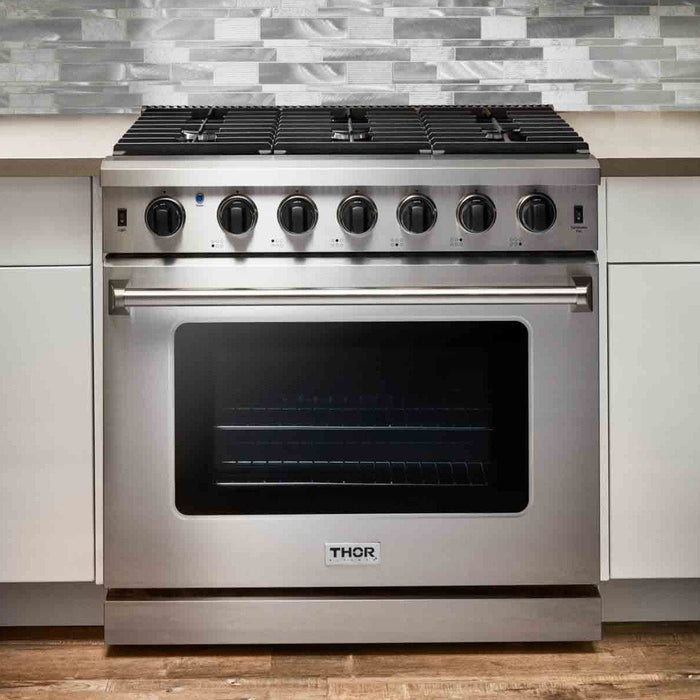 Thor Kitchen 36-Inch 6.0 Cu. Ft Single Oven Professional Gas Range in Stainless Steel (LRG3601U) Thor Kitchen