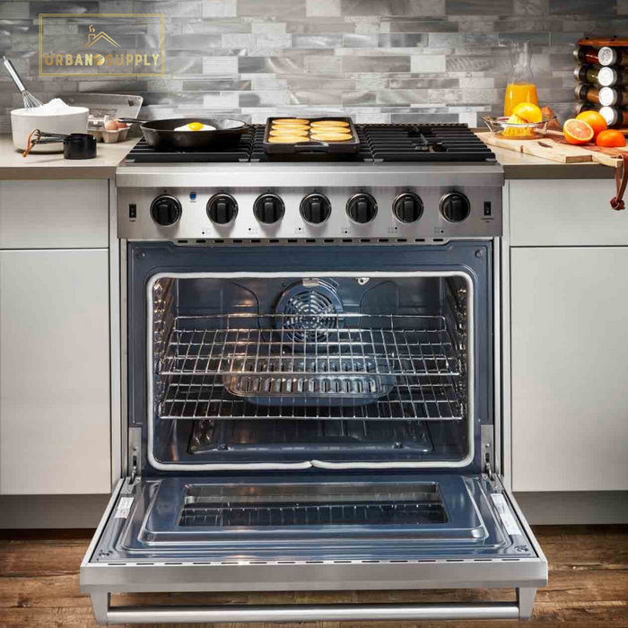Thor Kitchen 36-Inch 6.0 Cu. Ft Single Oven Professional Gas Range in Stainless Steel (LRG3601U) Thor Kitchen