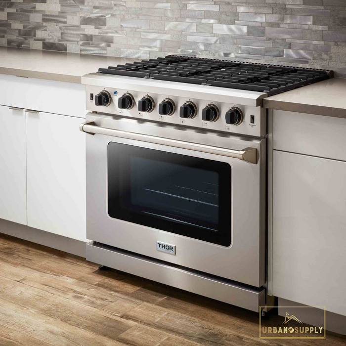 Thor Kitchen 36-Inch 6.0 Cu. Ft Single Oven Professional Gas Range in Stainless Steel (LRG3601U) Thor Kitchen