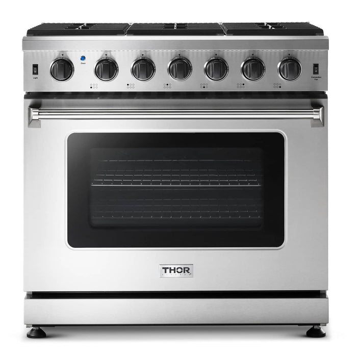 Thor Kitchen 36-Inch 6.0 Cu. Ft Single Oven Professional Gas Range in Stainless Steel (LRG3601U) Thor Kitchen