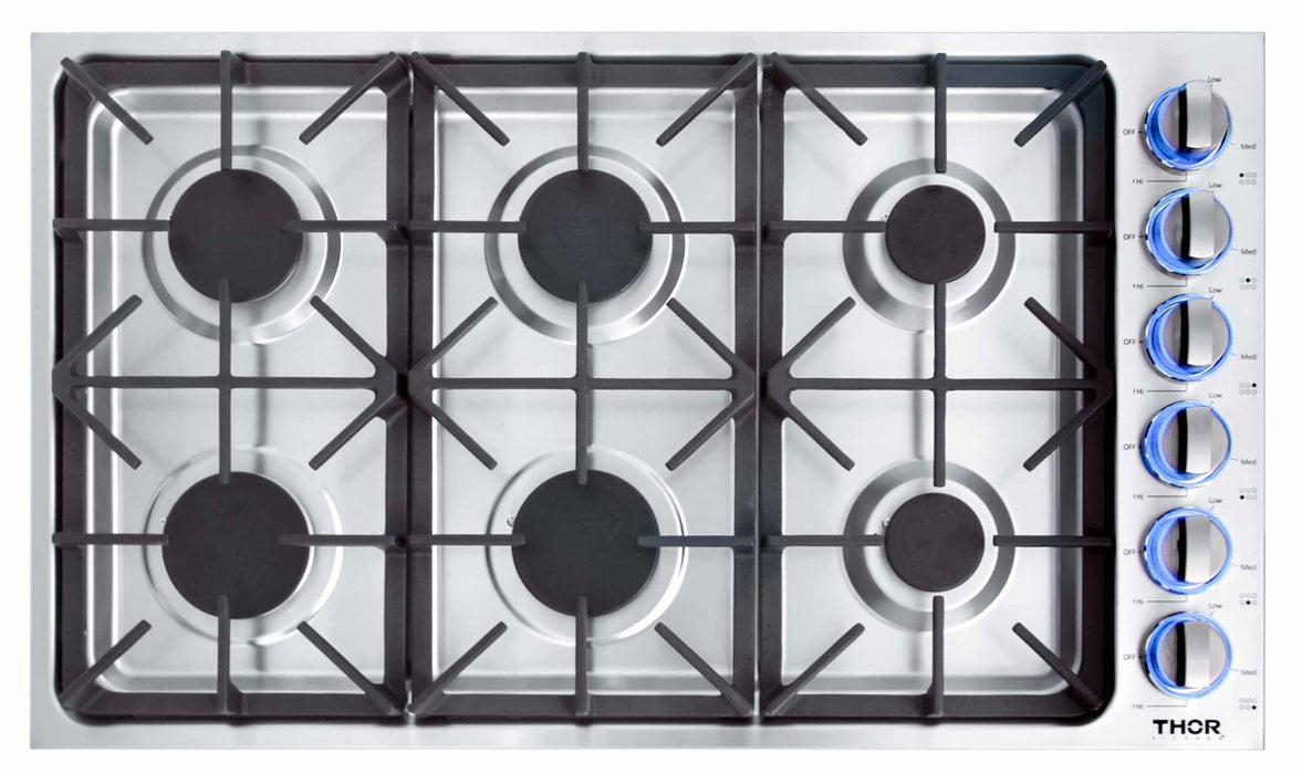 Thor Kitchen 36-Inch Professional Drop-In Gas Cooktop with Six Burners in Stainless Steel (TGC3601) Thor Kitchen