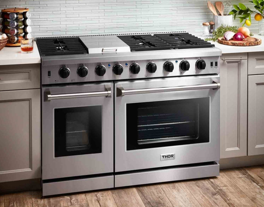 Thor Kitchen 48-Inch 6.8 cu. ft. Double Oven Gas Range in Stainless Steel (LRG4807U) Thor Kitchen