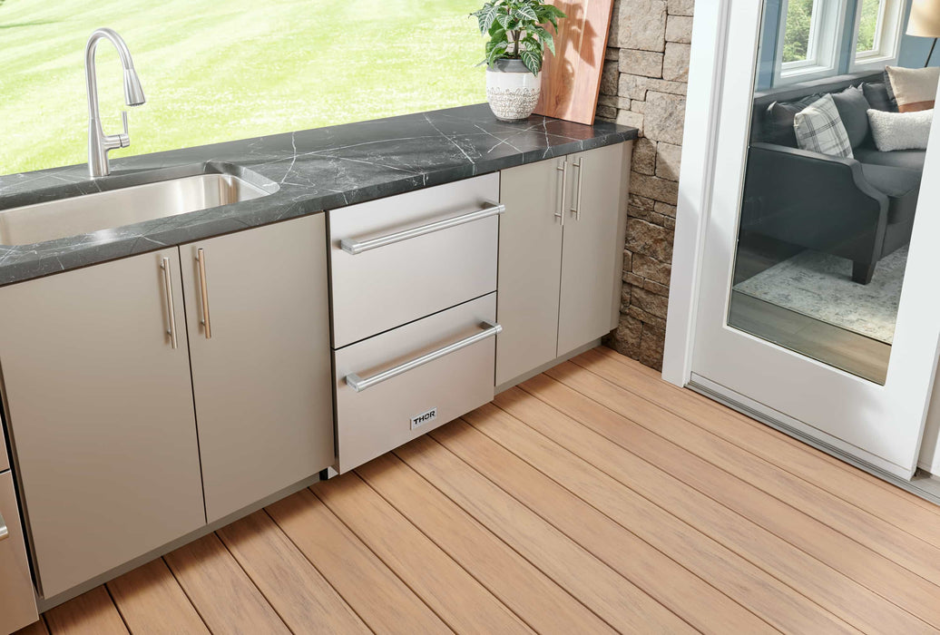 Thor Kitchen 24-Inch 5.4 cu. ft. Built-in Indoor/Outdoor Undercounter Double Drawer Refrigerator in Stainless Steel (TRF24U) Thor Kitchen