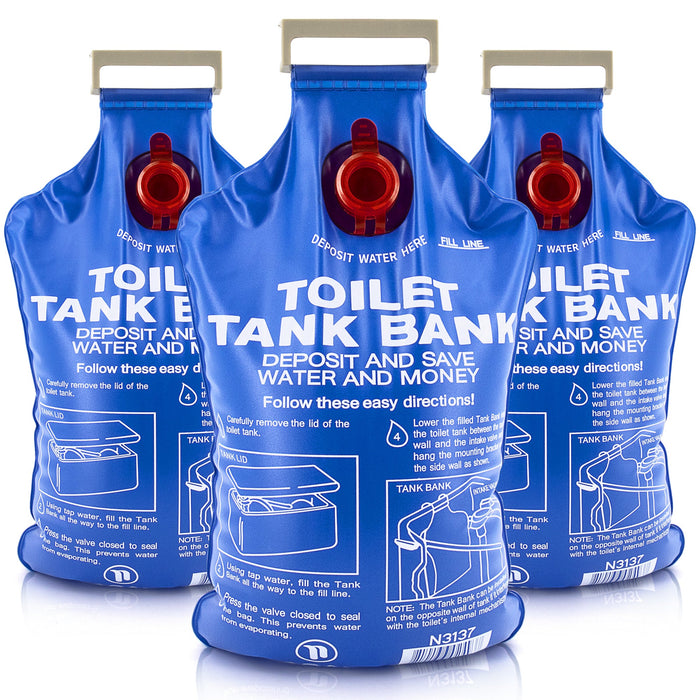 Toilet Tank Bank (3-Pack) Water Saving Device - Reduce Flush Volume