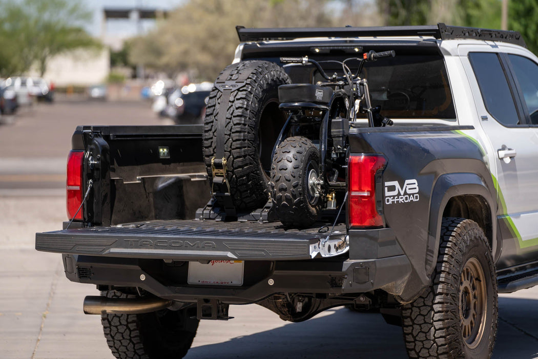 DV8 Offroad Truck Bed Universal Tire Carrier & Accessory Mount – installed on vehicle, image 12 of 19