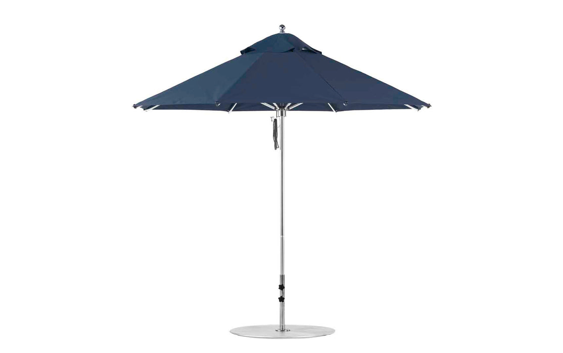 Ledge Lounger Premier Umbrella-9' Oct-Pulley — Silver Pole-Classic Ball Finial-Single Vent-STK-R175-Captain Navy