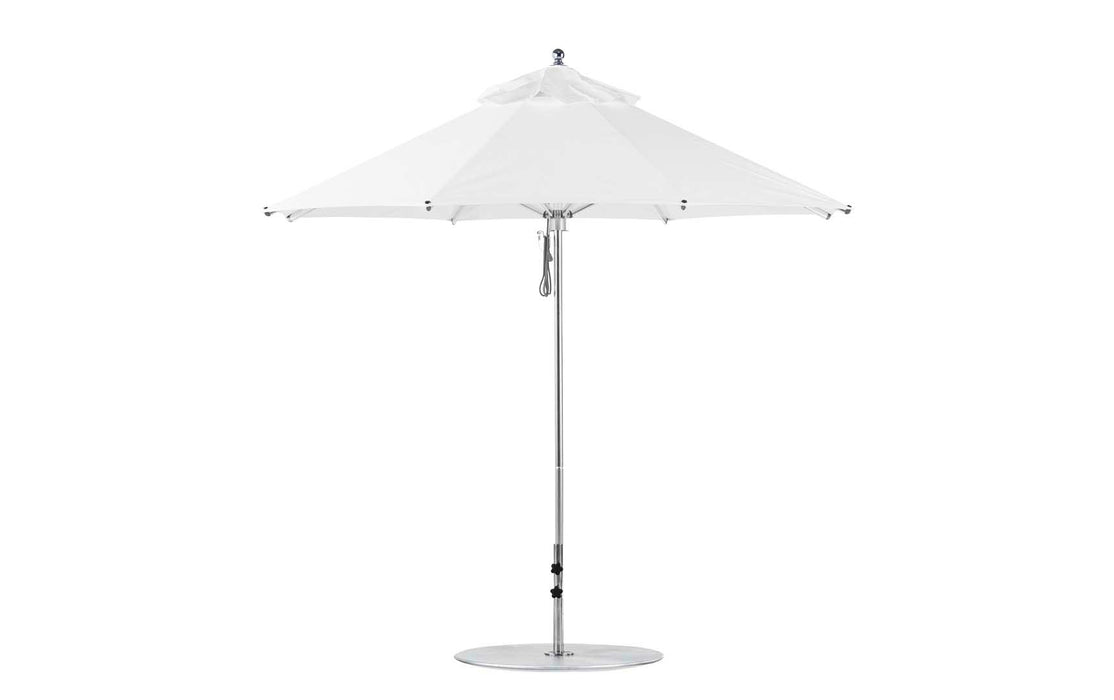 Ledge Lounger Premier Umbrella-9' Oct-Pulley — Silver Pole-Classic Ball Finial-Single Vent-STK-R099-White