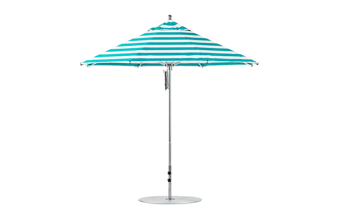Ledge Lounger Premier Umbrella-9' Oct-Pulley — Silver Pole-Classic Ball Finial-Single Vent-STK-R011-Turquoise Stripe