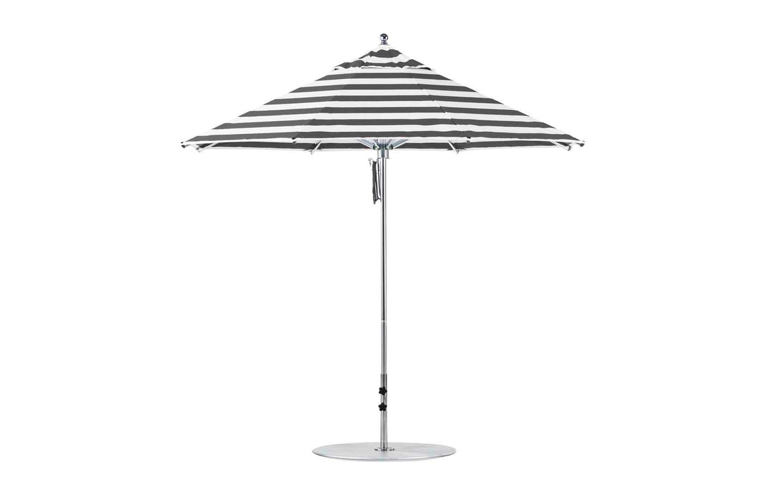 Ledge Lounger Premier Umbrella-9' Oct-Pulley — Silver Pole-Classic Ball Finial-Single Vent-STK-R017-Black Stripe