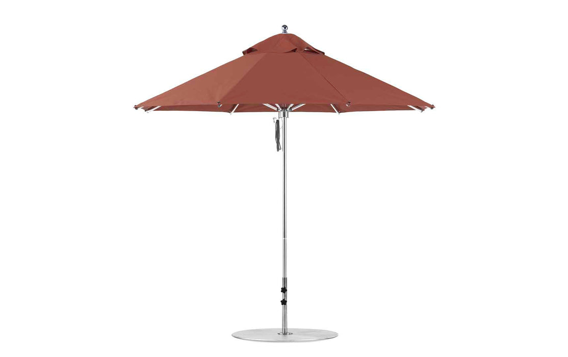 Ledge Lounger Premier Umbrella-9' Oct-Pulley — Silver Pole-Classic Ball Finial-Single Vent-STK-R104-Terracotta