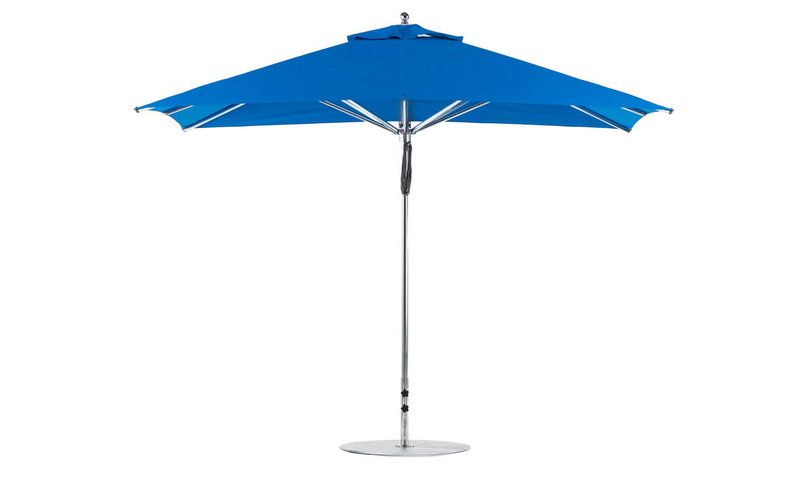 Ledge Lounger Premier Umbrella-8.5' Rec-Pulley — Silver Pole-Classic Ball Finial-Single Vent-STK-R172-Pacific Blue