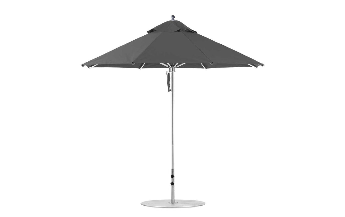 Ledge Lounger Premier Umbrella-9' Oct-Pulley — Silver Pole-Classic Ball Finial-Single Vent-STK-R164-Charcoal Grey
