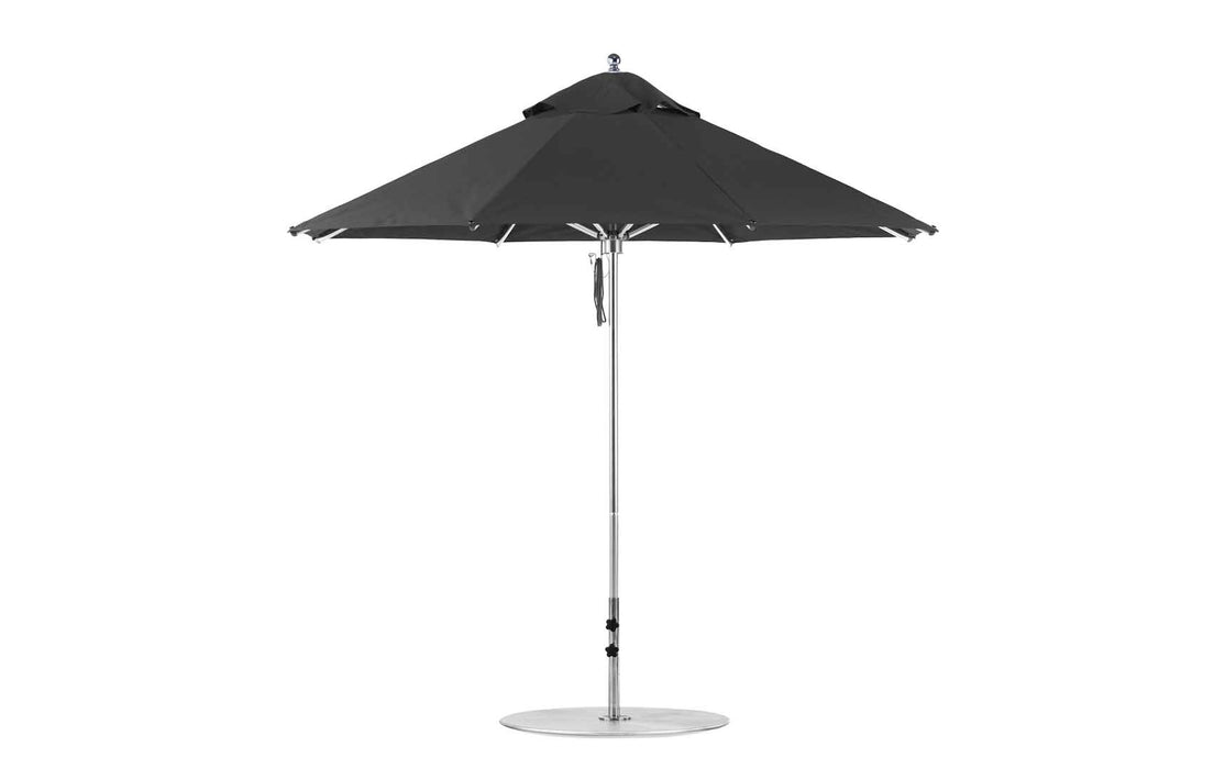 Ledge Lounger Premier Umbrella-9' Oct-Pulley — Silver Pole-Classic Ball Finial-Single Vent-STK-R103-Black
