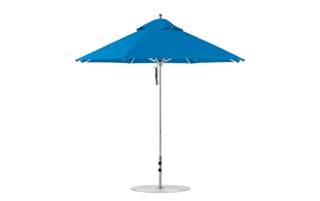 Ledge Lounger Premier Umbrella-9' Oct-Pulley — Silver Pole-Classic Ball Finial-Single Vent-STK-R172 Pacific Blue
