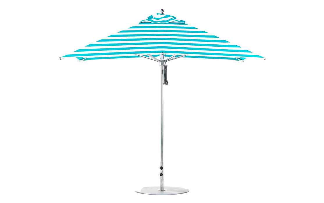 Ledge Lounger Premier Umbrella-10' Square-Pulley — Silver Pole-Classic Ball Finial-Single Vent-STK-R011-Turquoise Stripe