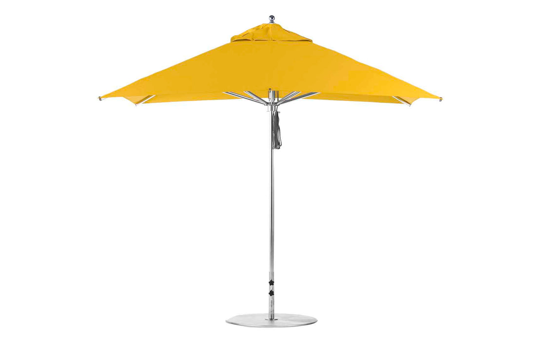 Ledge Lounger Premier Umbrella-10' Square-Pulley — Silver Pole-Classic Ball Finial-Single Vent-STK-R554-Sunflower Yellow