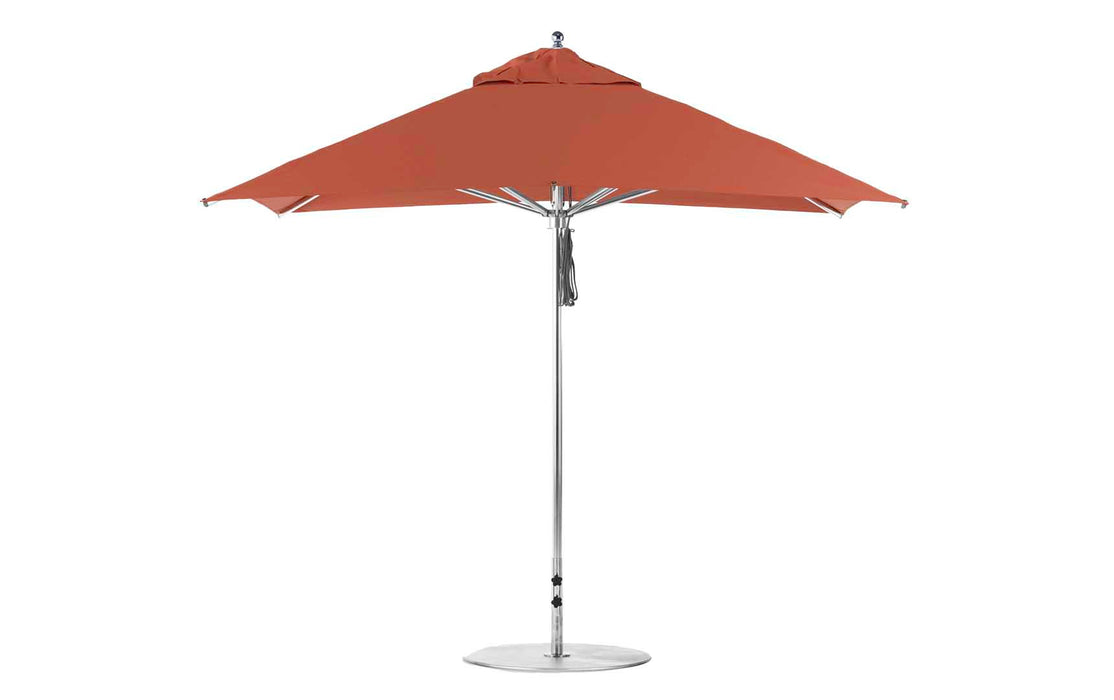 Ledge Lounger Premier Umbrella-10' Square-Pulley — Silver Pole-Classic Ball Finial-Single Vent-STK-R104-Terracotta